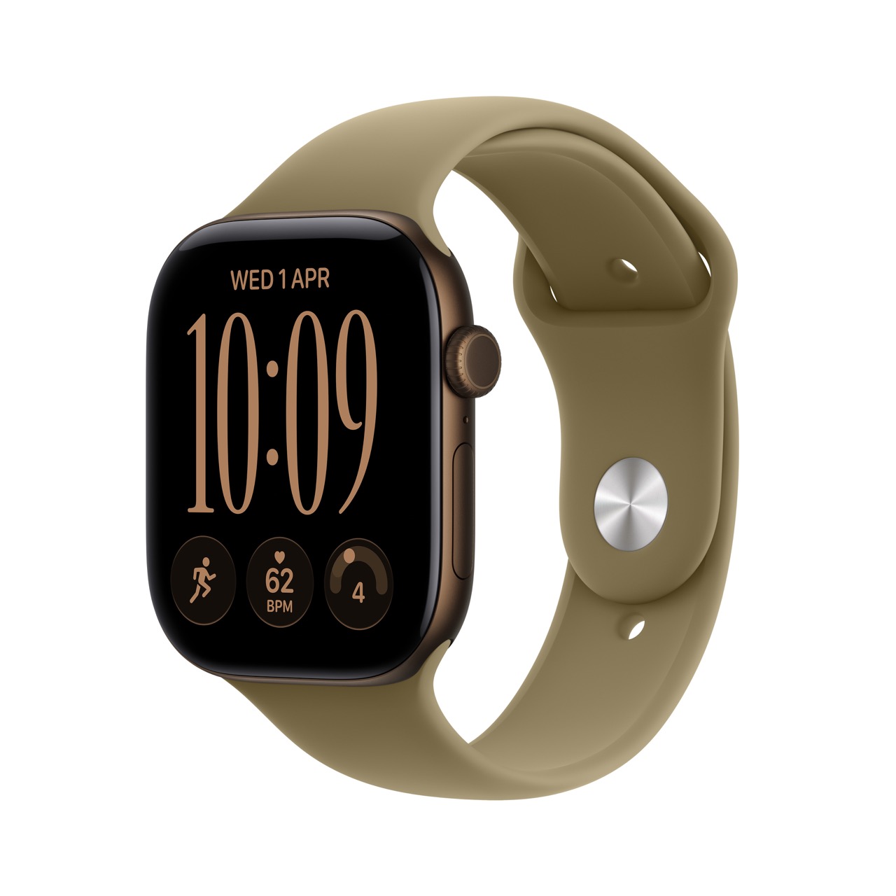 Apple Watch Series 12 / GPS + Cellular / 46mm / Dark Bronze Aluminium case with Olive Sport Band - Image 1