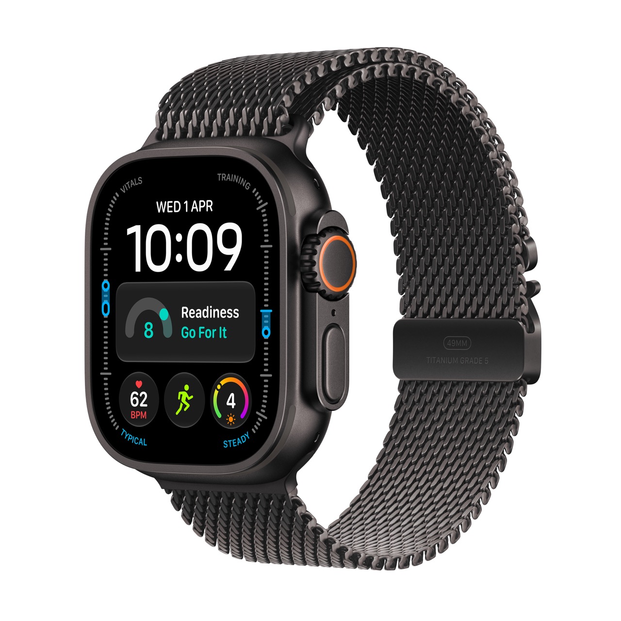 Apple_Watch_Ultra_4_49mm_GPS_plus_Cellular_Black_Titanium_Milanese_Loop_Black_PDP_Image_Position_1__ce-WW – μεγάλη Apple Watch Ultra 4 / GPS + Cellular / 49mm / Black Titanium Case with Black Titanium Milanese Loop - Image 1