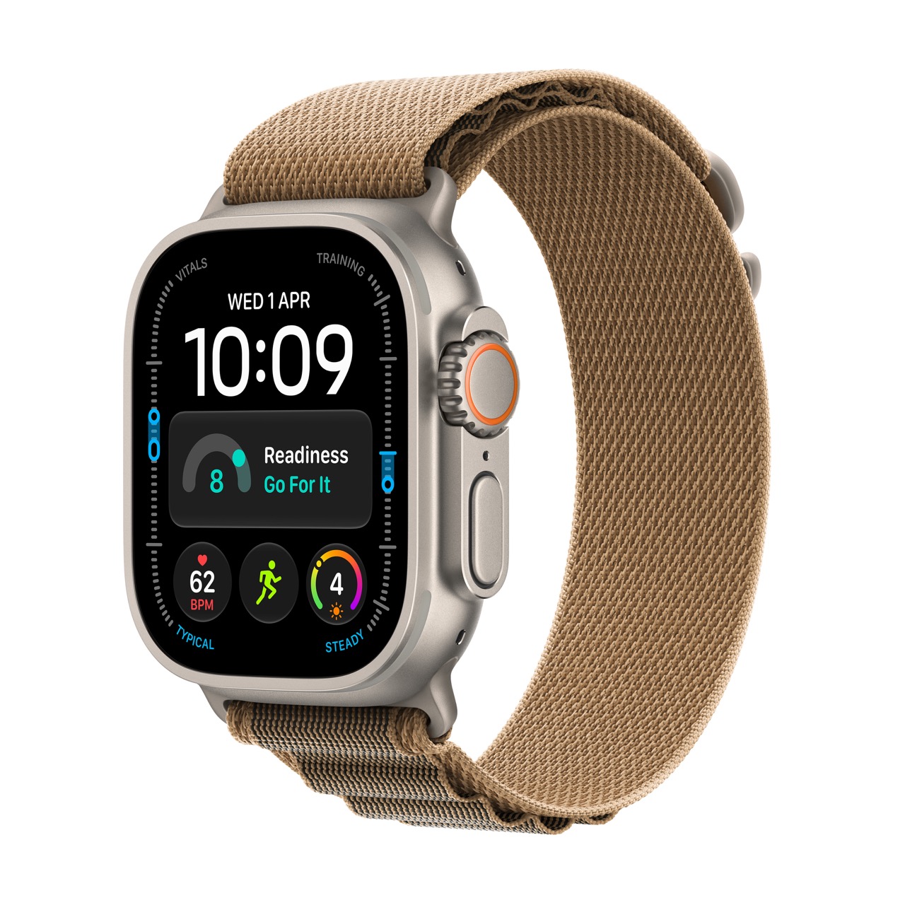 Apple_Watch_Ultra_4_49mm_GPS_plus_Cellular_Natural_Titanium_Alpine_Loop_Desert_PDP_Image_Position_1__ce-WW – μεγάλη Apple Watch Ultra 4 / GPS + Cellular / 49mm / Natural Titanium case with Desert Alpine Loop - Image 1