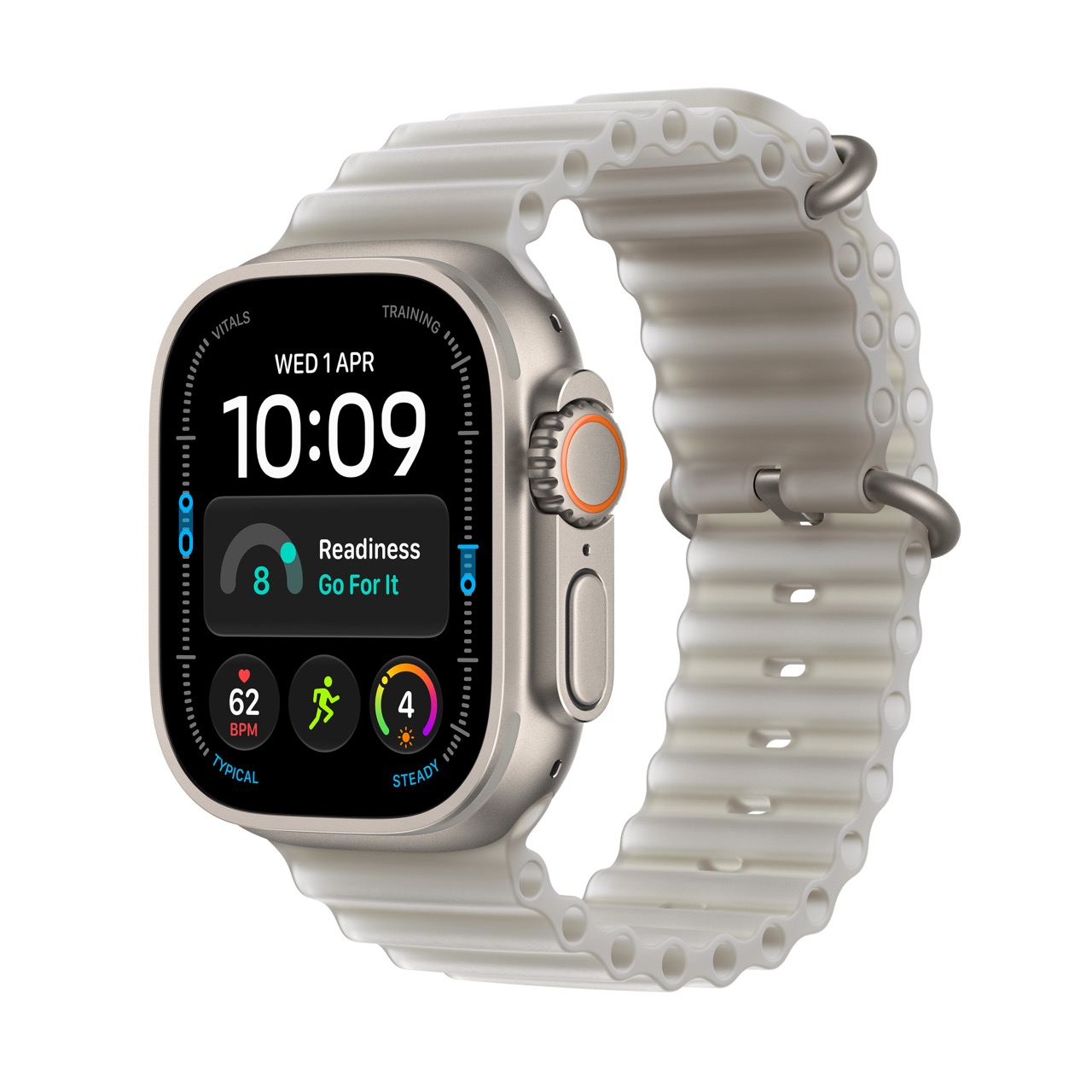 Apple_Watch_Ultra_4_49mm_GPS_plus_Cellular_Natural_Titanium_Ocean_Band_Translucent_Gray_PDP_Image_Position_1__ce-WW – μεγάλη Apple Watch Ultra 4 / GPS + Cellular / 49mm / Natural Titanium case with Translucent Grey Ocean Band - Image 1